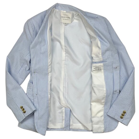 Janie And Jack Boys Striped Seersucker Blazer 14 Blue Provence Stripe Nautical - Picture 3 of 12